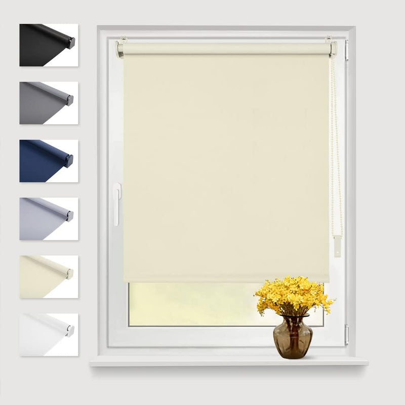 Eurohome Verdunkelungsrollo Thermo Rollo 100x130cm (Stoffbreite 96 cm) Creme Klemmfix ohne Bohren mi