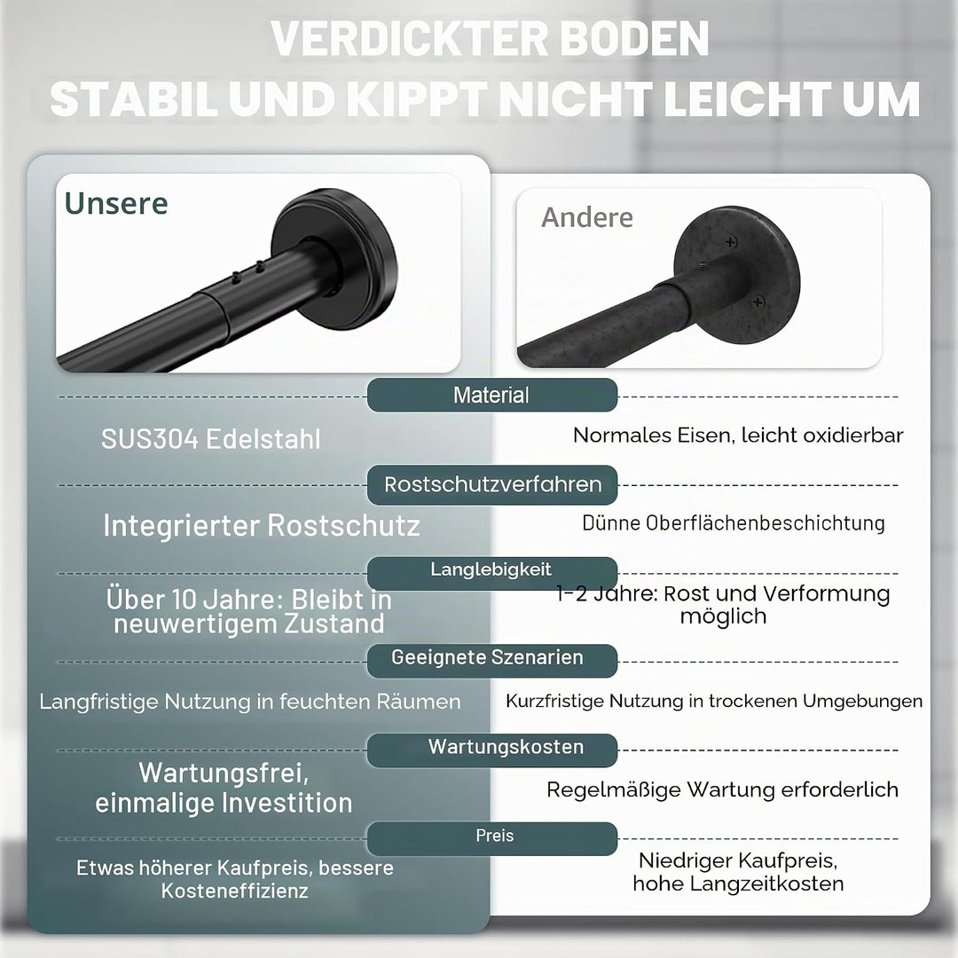 Duschvorhangstange Verstellbare L Form inkl. 24 Ringe Duschvorhangwinkelstangen Bohren Müssen&ohne D