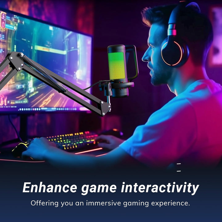 TONOR RGB Gaming Mikrofon PC Set Heilligkeit Verstellbar, USB Microphone mit Mikrofonarm für Compute