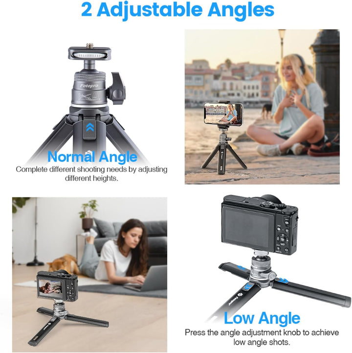 Fotopro Desktop-Stativ Alle Metallmaterialien Aluminiumlegierung 360-Grad-Kugelkopf 1/4 Zoll Schraub