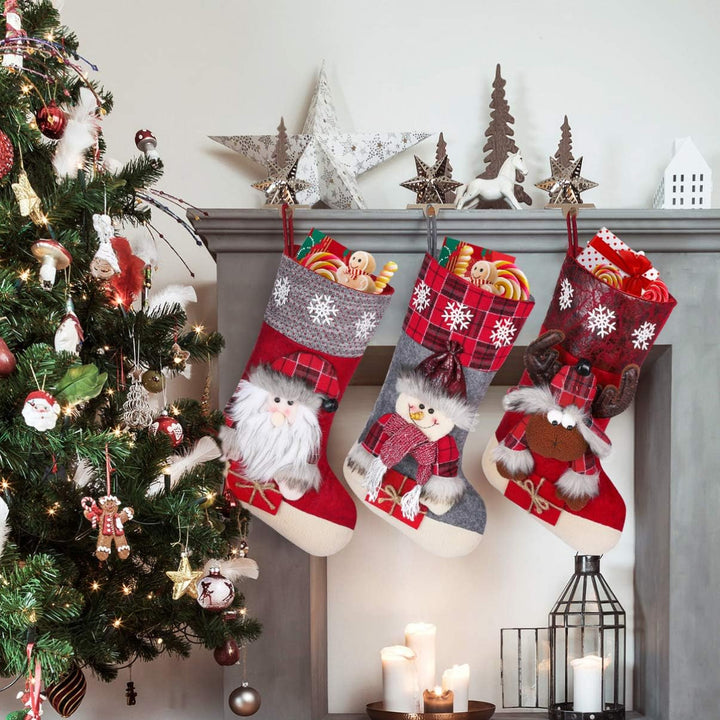 Toyvian Weihnachtsstrumpf 3Pcs 19.6" Grosse Grösse Weihnachtsstrumpf Schneemann Elch Santa Claus Wei