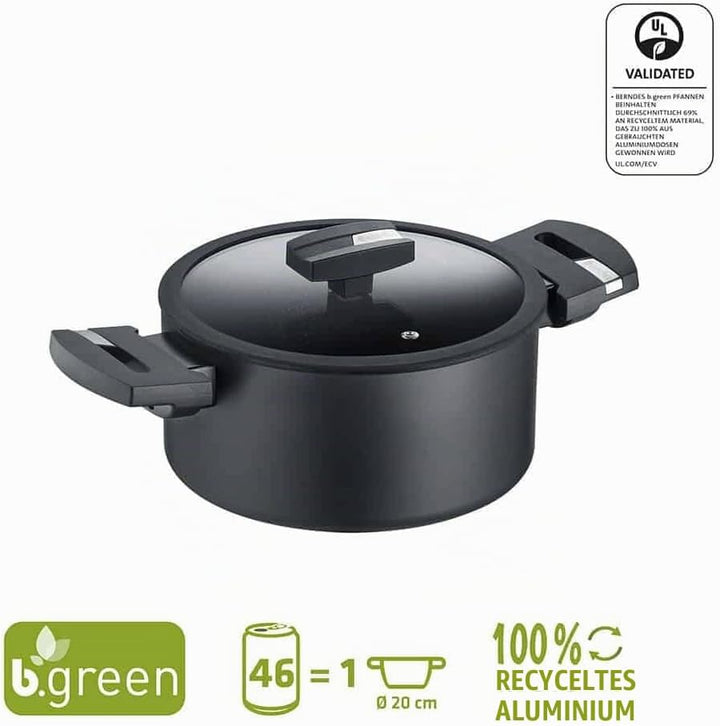 Berndes Topf 24 cm, b.green Alu Recycled Induction, Kochtopf hergestellt zu 100% aus recycelten Getr