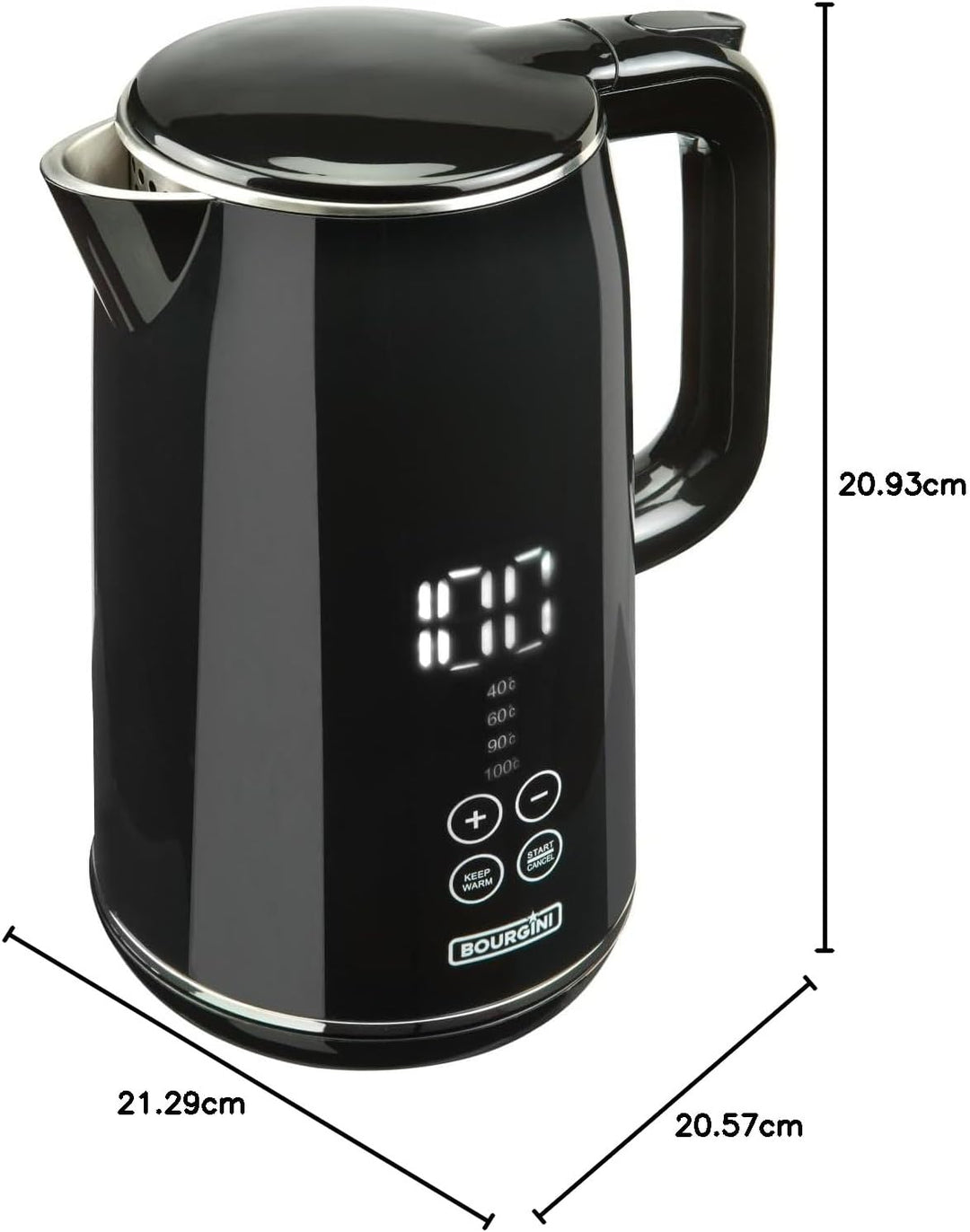 Bourgini Cool Touch - Digitaler wasserkocher Schwarz - wasserkocher mit temperatureinstellung - 1,7