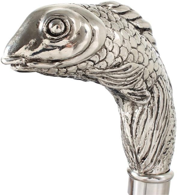 DELFA Design Schuhanzieher Schuhlöffel 70 cm mit silbernem Koi als Griff - schwarzer Holzschaft mit