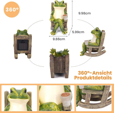 Umikk Frosch Figuren Draussen Deko Solar Garten Figuren Ornament mit Solar Lampe, Outdoor Frosch Sta