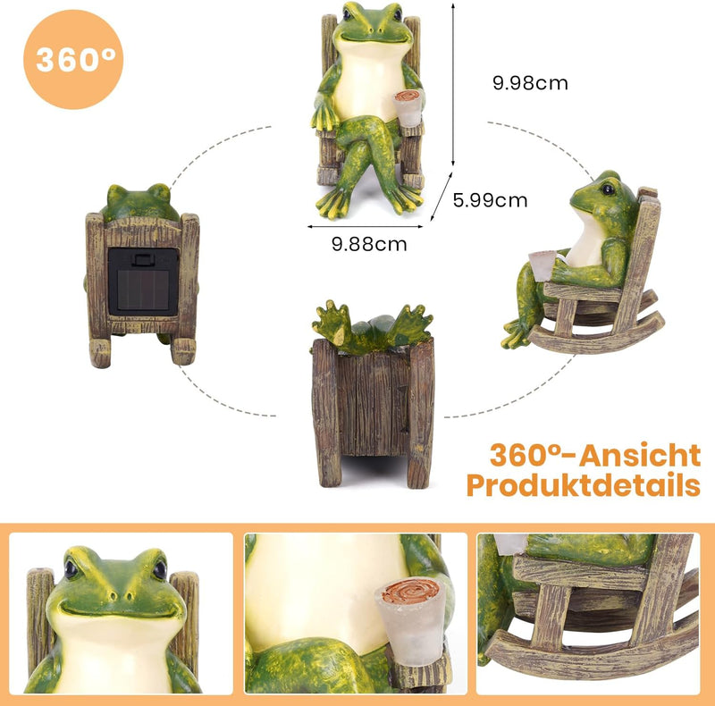 Umikk Frosch Figuren Draussen Deko Solar Garten Figuren Ornament mit Solar Lampe, Outdoor Frosch Sta