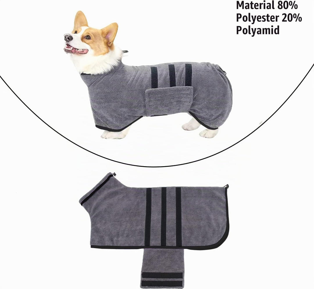 Bademantel für Hunde, Microtuch aus Mikrofaser für Mittelgrosse und grössere Tiere - Grau, Schnelles