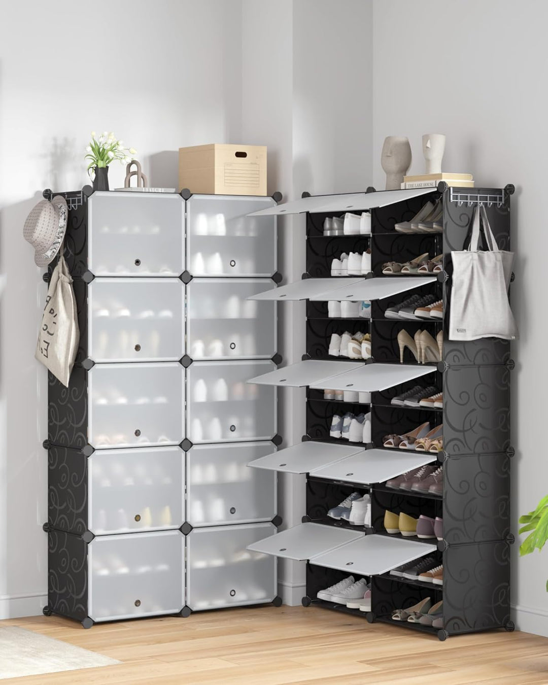 Mondeer Schuhregal, Kunststoff Schuhschrank 10 Ebenen, Schuhregal Organizer hält 40 Paar Schuhe Plat
