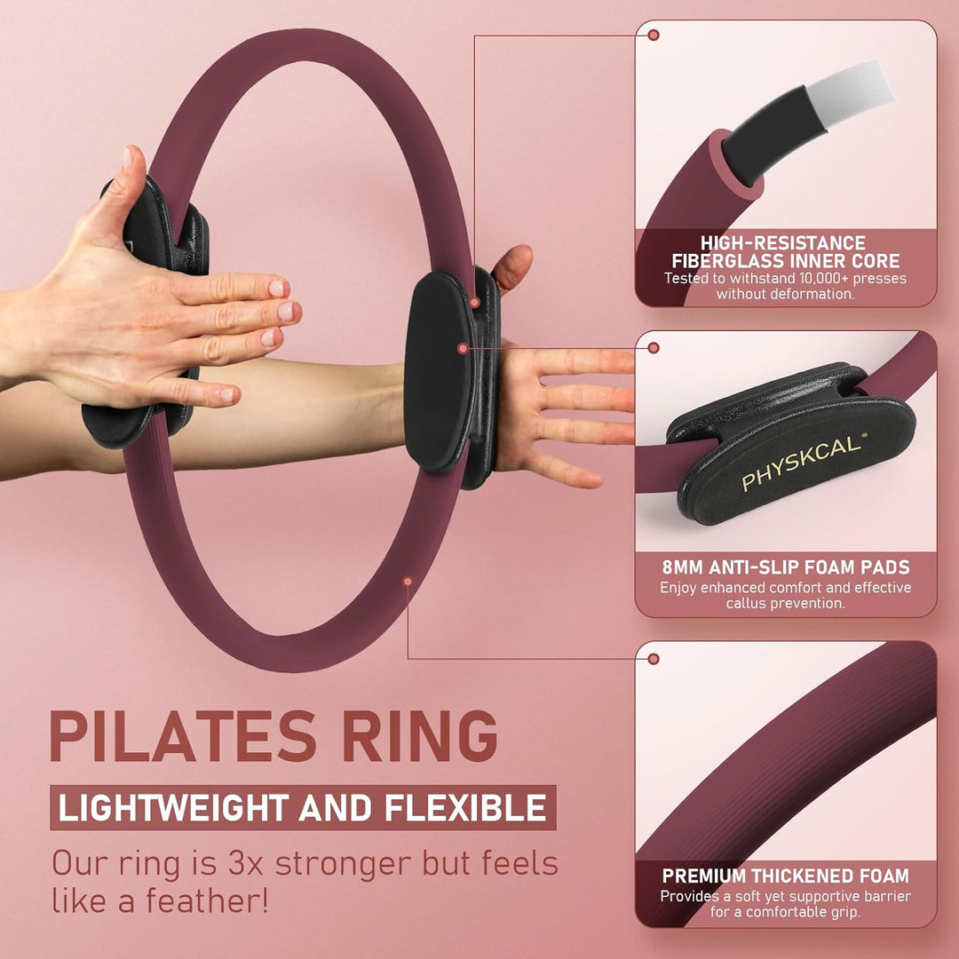 Pilates Set | 15in/ 38cm Pilates Ringe mit 1x Klein Pilates Ball, 3X Widerstandsbänder und 2X Stretc