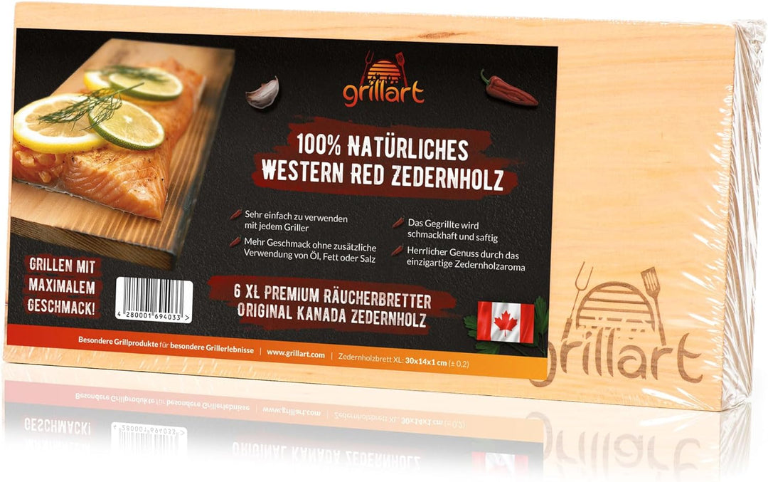6 Pack XL Grillbretter - Zedernholzbrett zum Grillen - Räucherbretter aus Zedernholz von grillart® h