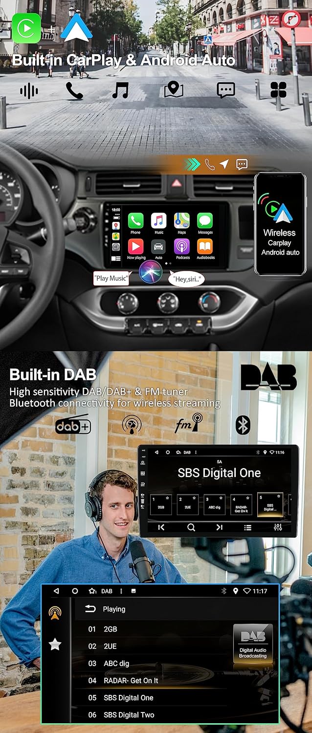 Android 15 - [Eingebaut DAB] - IPS Autoradio für Kia K3 Rio (2011-2015) - Kabellos Carplay/Android A