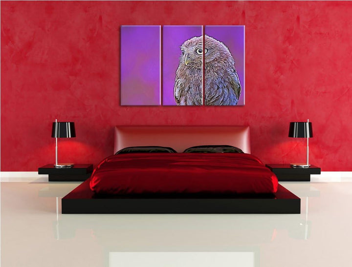 schöne junge Eule NewArt 3-Teiler Leinwandbild 120x80 Bild auf Leinwand, XXL riesige Bilder fertig g