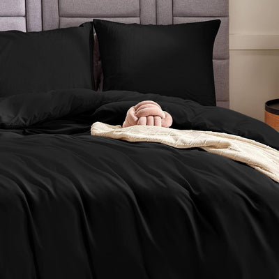 WAVVE Bettwäsche 220x240 3 teilig Schwarz - Bettbezug 220 x 240 Set mit Kissenbezüge 65x65 cm, Bettw