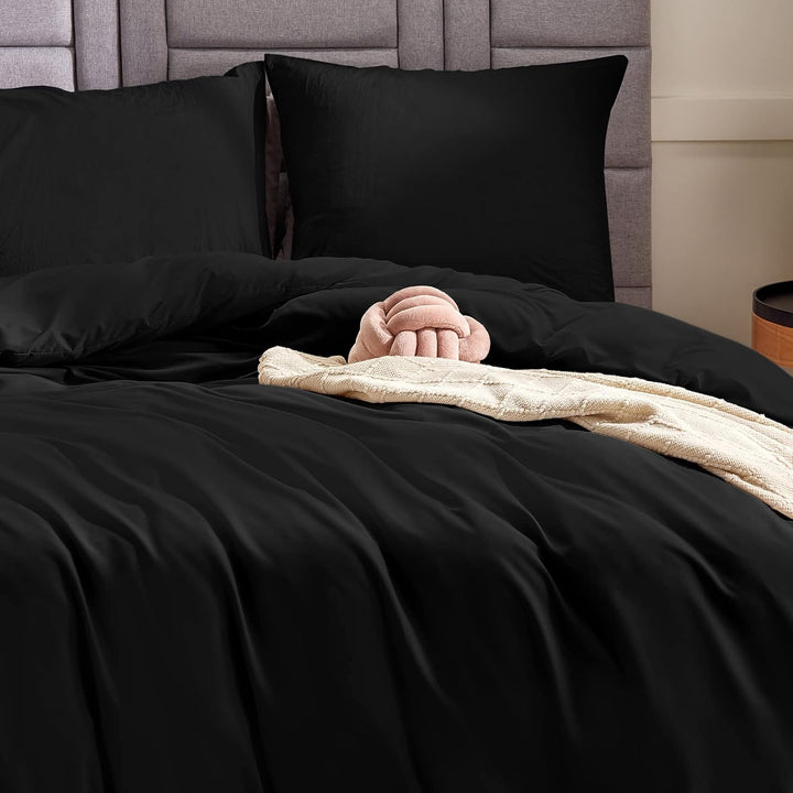 WAVVE Bettwäsche 240x260 3 teilig Schwarz - Bettbezug 260 x 240 Set mit Kissenbezüge 65x65 cm, Bettw