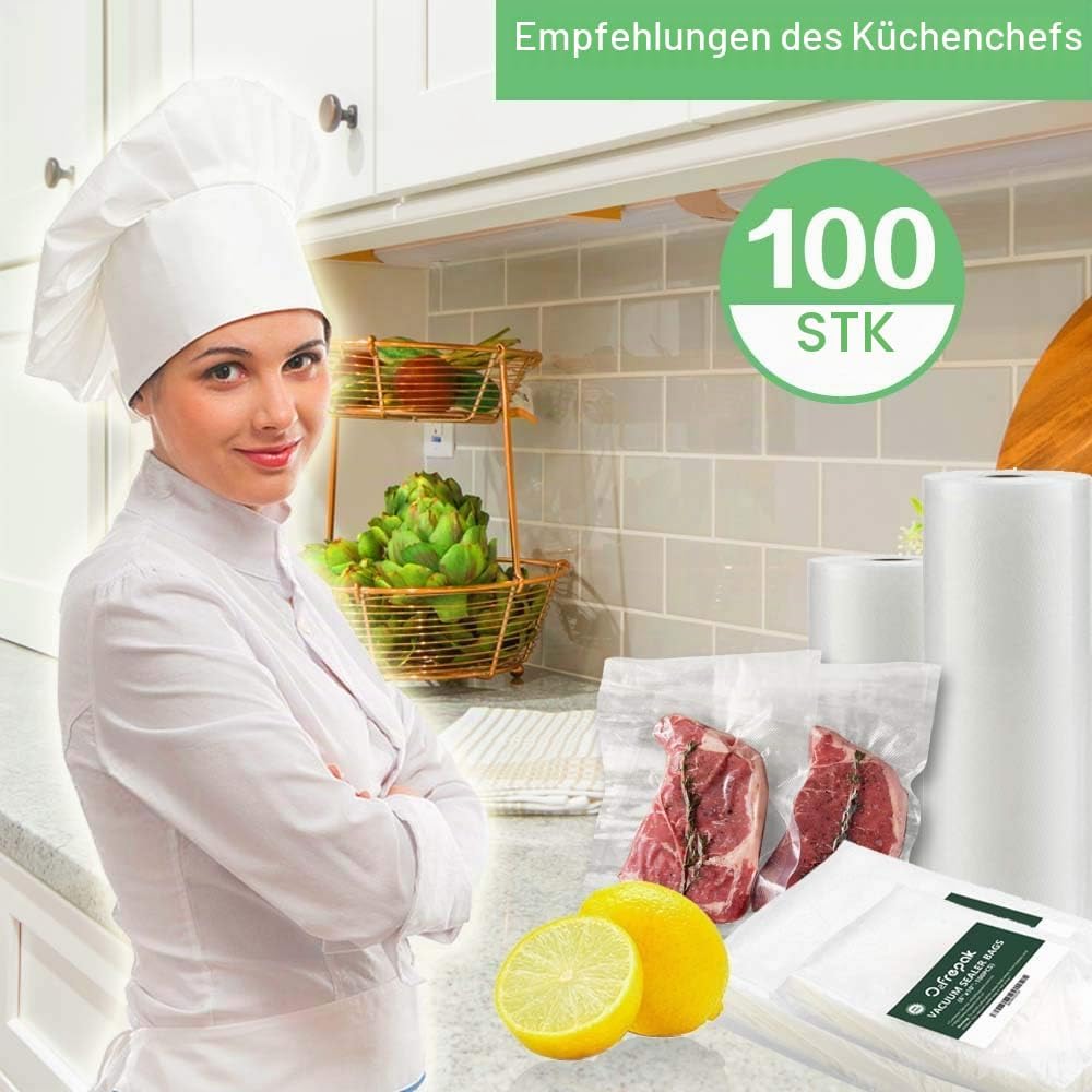 O2frepak 100 Beutel 25x33cm Vakuumier Beutel Vakuumbeutel für Lebensmittel,BPA-Frei Sous Vide Vakuum
