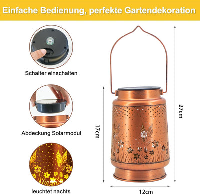 Kolibri Solar Laterne Lichter im Freien hängen, Metall-Deko-Laternen-Wasserdichtes LED-Deko-Licht fü