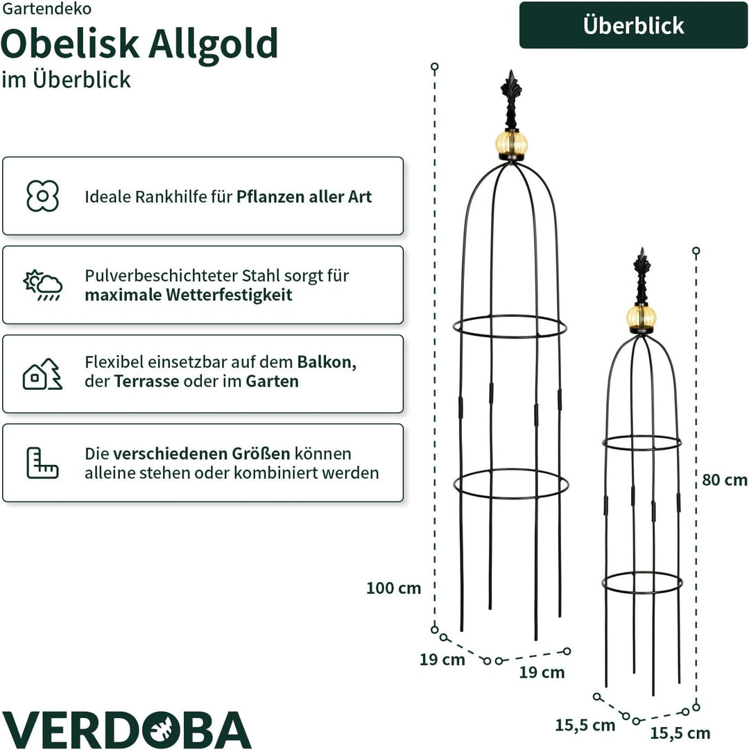 VERDOBA Obelisk Rankhilfe Metall - 2er-Set Rankenhilfe für Pflanzen - freistehende Rankhilfe Gitter