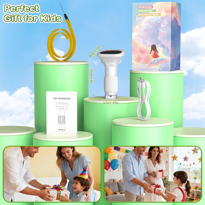 GlobalCrown Mikroskop für Kinder,Hand Mikroskop Digital 2.0 Zoll Bildschirm 200x Taschenmikroskop,PC