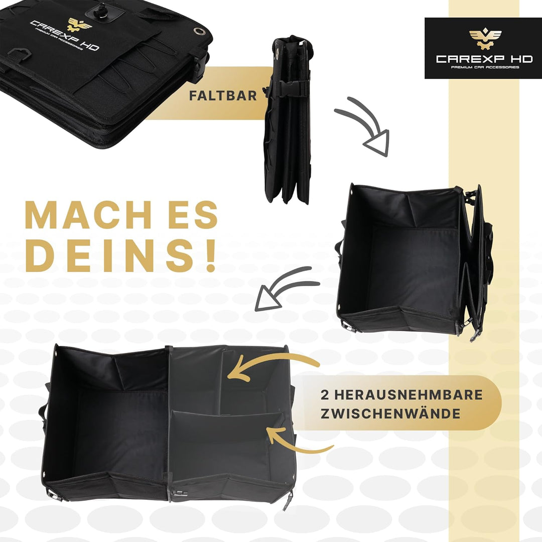 Kofferraum Organizer mit Deckel - Faltbare Kofferraumtasche als praktischer Auto Organizer inkl. Sei