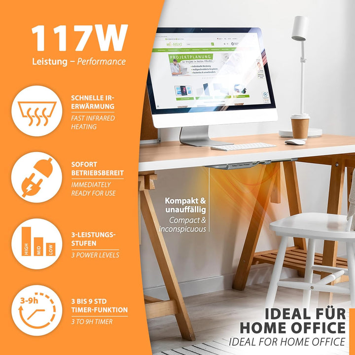 Infrarot Schreibtisch-Heizung 36x45cm Wärmeplatte 117W Arbeitsplatz Büro Home Office Kassen Empfangs