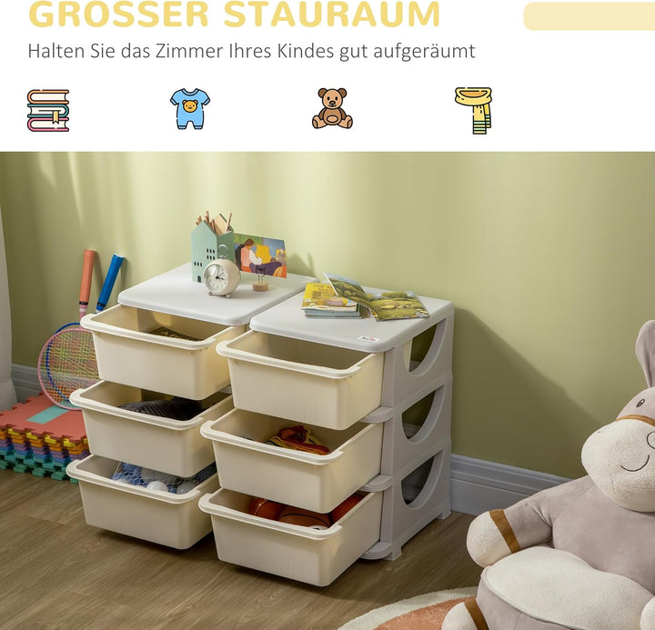 HOMCOM Schubladenschrank für Kinder mit Stauraum Aufbewahrungsboxen Spielzeug-Organizer Spielzeugkis