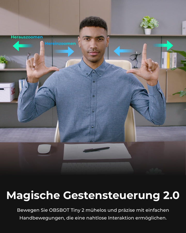 OBSBOT Tiny 2 - PTZ 4K Webcam & Fernbedienung,KI-Tracking, Sprachsteuerung, Gestensteuerung, Autofok