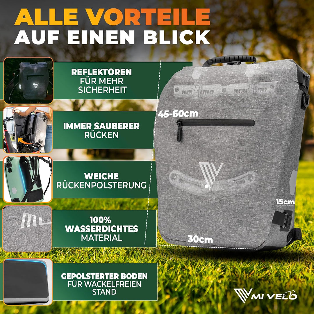 MIVELO 3in1 Fahrradtasche für Gepäckträger I Rucksack &amp; Gepäckträgertasche hinten - in 15 Sekunden u