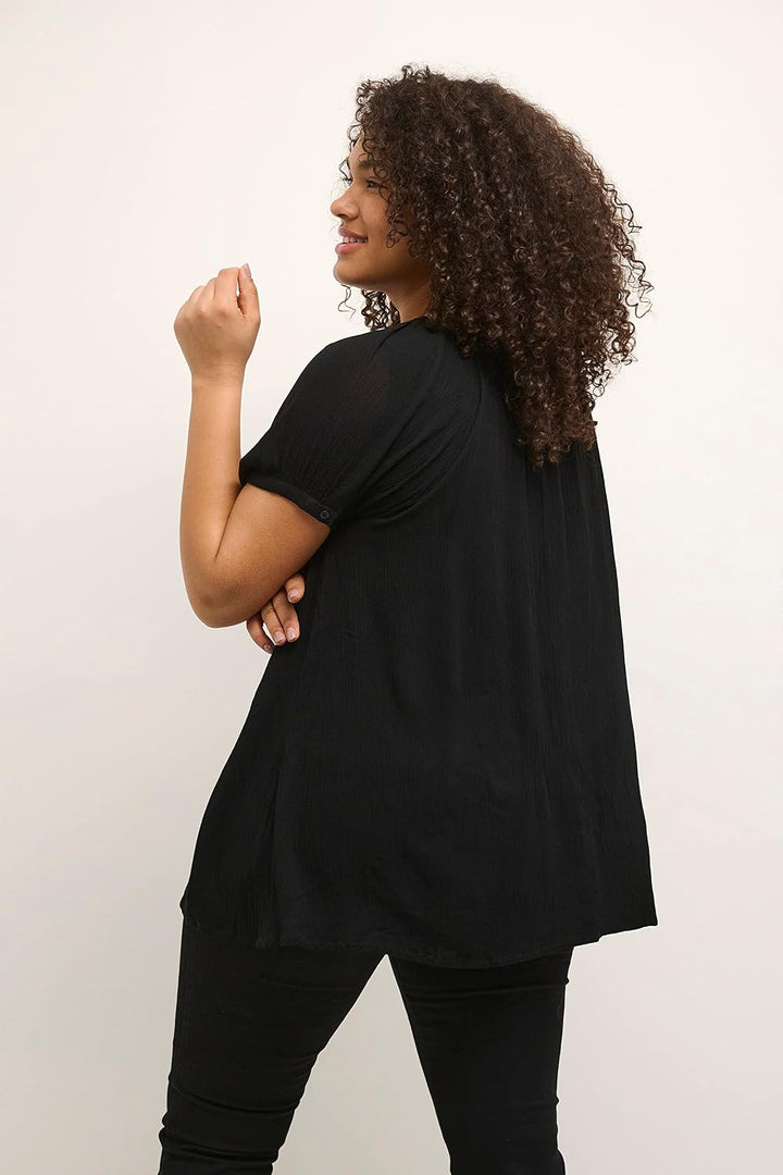 KAFFE CURVE Kurzarm-Bluse KCami Bluse Grosse Grössen Damen Kurzarm Rundhals Plus Size Shirt 44 Black