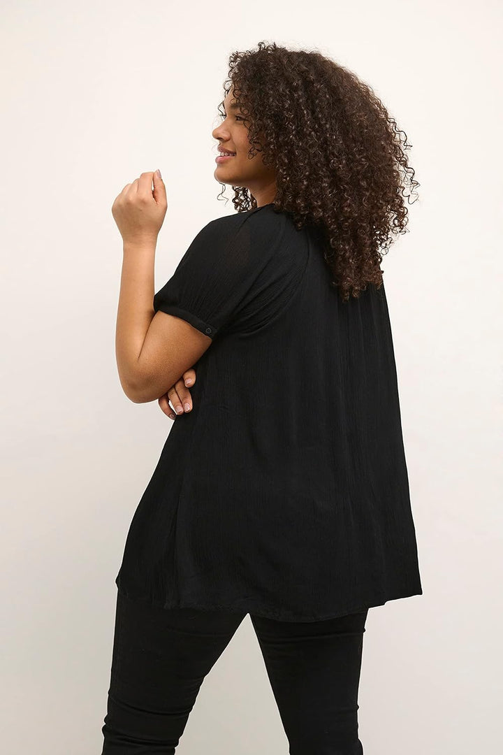 KAFFE CURVE Kurzarm-Bluse KCami Bluse Grosse Grössen Damen Kurzarm Rundhals Plus Size Shirt 44 Black