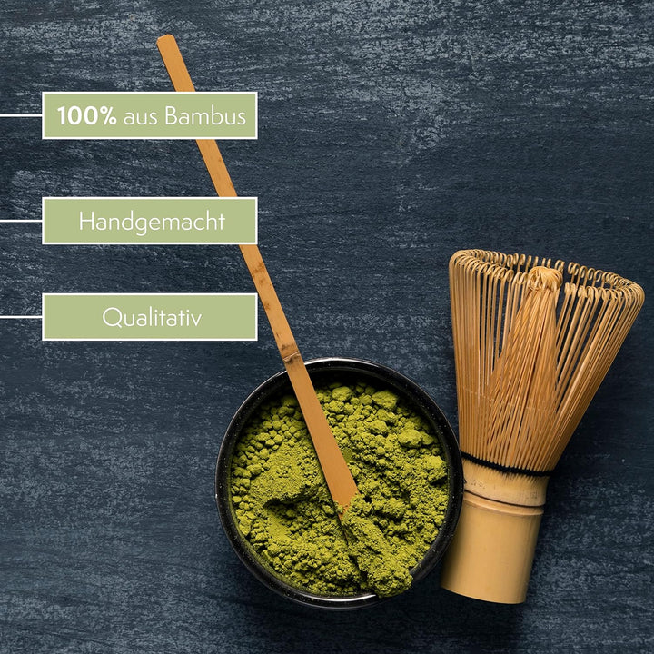 Matcha Besen und Löffel Set - handgefertigter Bambusbesen (Chasen) mit Löffel (Chashaku) für die tra