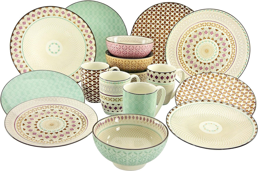 Creatable, 20310, Serie MANDALA, Geschirrset Kombiservice 16 teilig, Steinzeug Kombiservice 16 teili