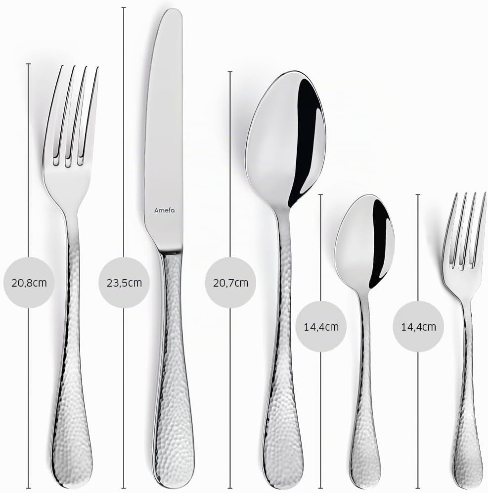 Amefa SIERRA Besteck Set 6 Personen | 30-teilig | Edelstahl 18/10 satiniert | gehämmerte Griffe | Es