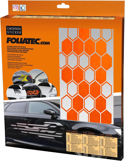 FOLIATEC Car Design Sticker Aufkleber Autoaufkleber Autosticker HEXAGON, orange chrom matt, 32 x 130