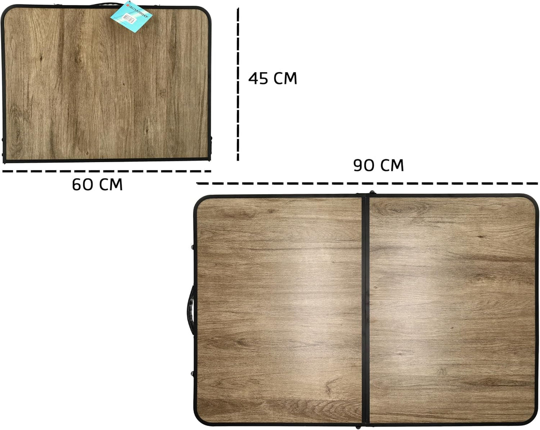 Campingtisch Faltbare 90 x 60 cm Holzoptik – Klapptisch mit verstellbarer Höhe 40/70 cm, für 4 Perso