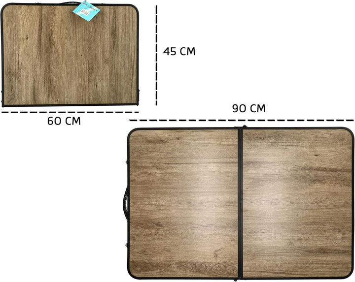 Campingtisch Faltbare 90 x 60 cm Holzoptik – Klapptisch mit verstellbarer Höhe 40/70 cm, für 4 Perso
