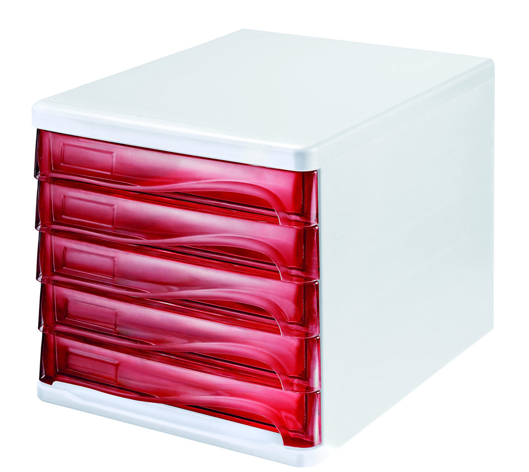 Helit H6129420 - Schubladenbox „the wave“, rot transparent Transluzent Rot, Transluzent Rot