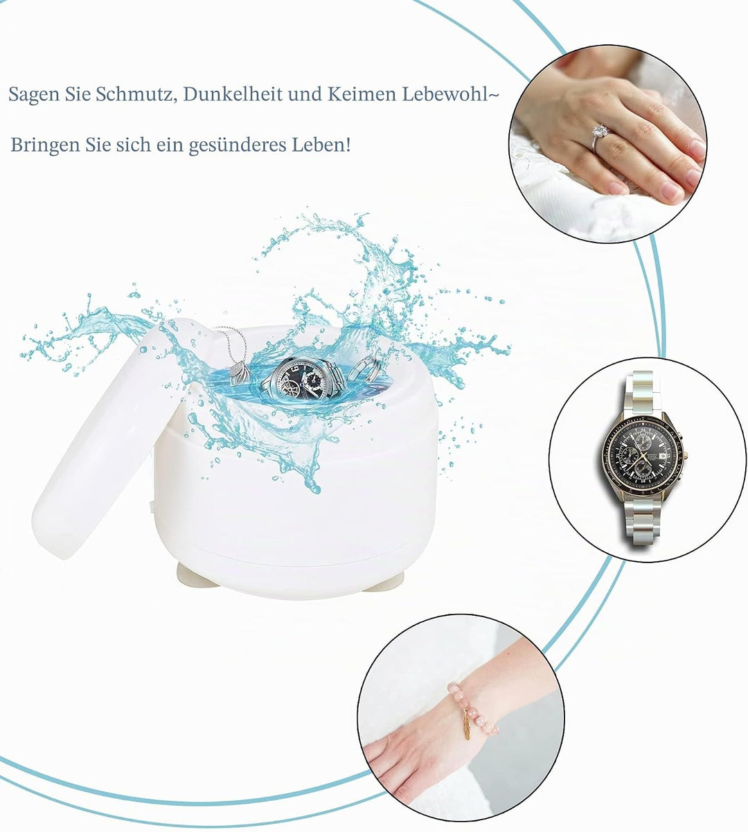 Professioneller Schmuckreiniger mit für Ringe, Uhren, Münzen, Werkzeuge, Ohrringe, Halsketten, tragb