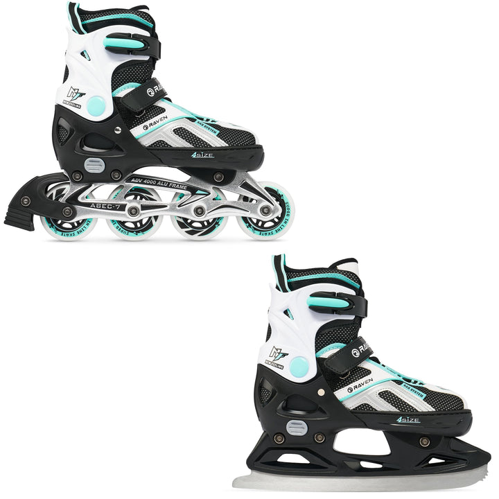RAVEN Pulse Inline Skates Inliner für Kinder und Erwachsene OPTIONAL 2in1 mit Schlittschuhen verstel