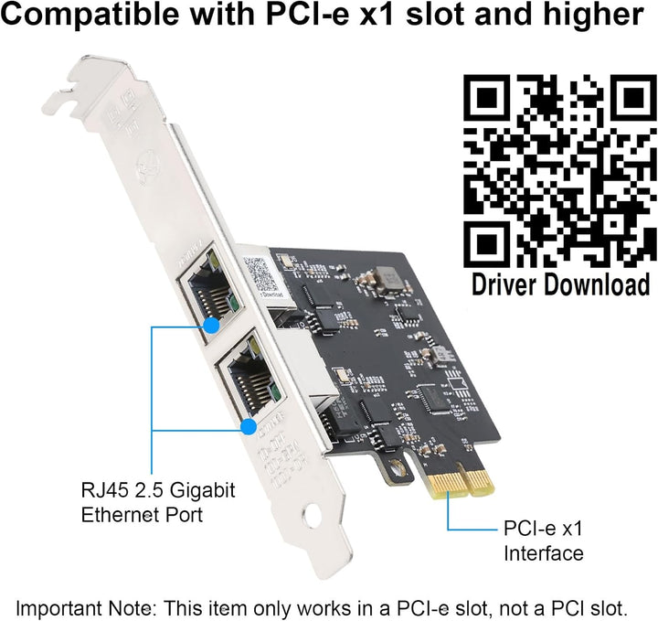 QSFPTEK 2.5G-T Realtek RTL8125B Netzwerkkarte (2 RJ45 Port), 2.5 Gigabit Dual RJ45 Port PCI-E Ethern