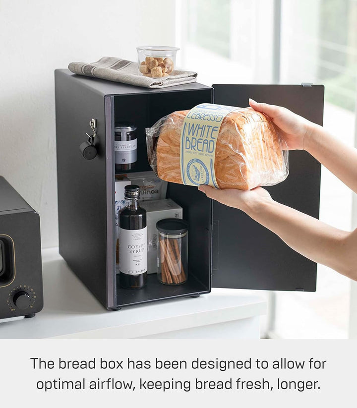 Yamazaki 5681 TOWER Brotkasten, hochkant, schwarz, Stahl, Minimalistisches Design, Schwarz