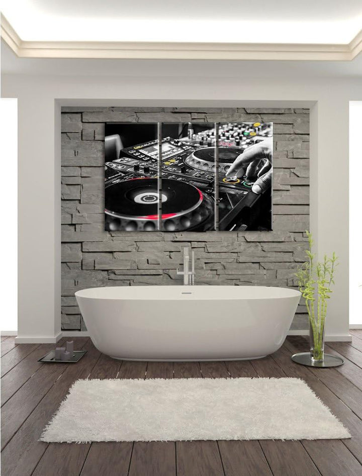 Pixxprint Modern beleuchteter DJ Pult als Leinwandbild/Grösse: 3 Teilig (120x80) cm/Wandbild/Kunstdr