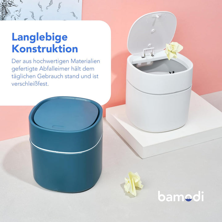 Bamodi Mini Mülleimer mit Deckel für den Schreibtisch - Perfekt für kleine Räume wie Bürotisch, Auto
