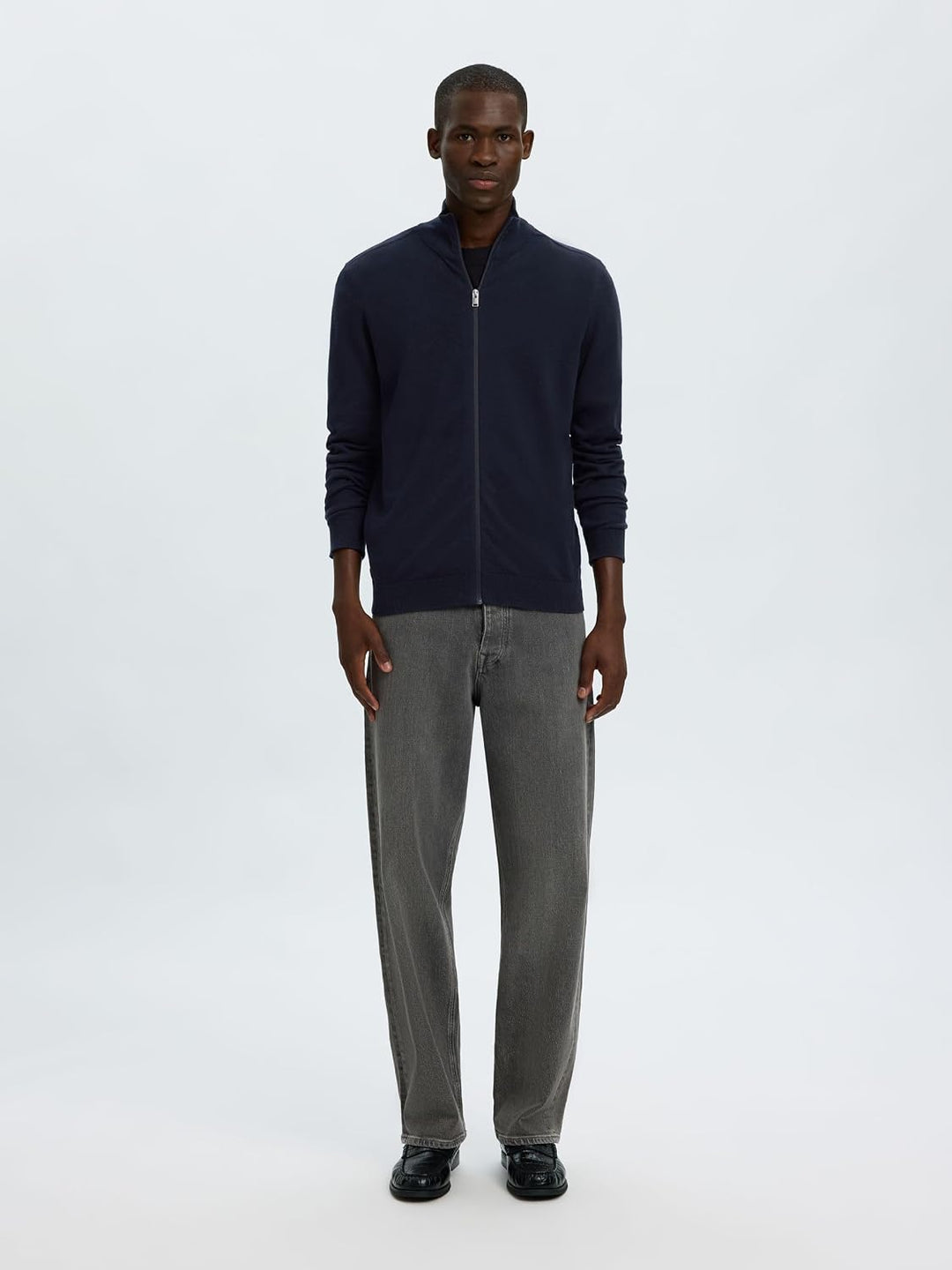 Herren Selected Basic Strickjacke | Einfarbiger Baumwolle Cardigan | SLHBERG Zip Longsleeve Sweatshi