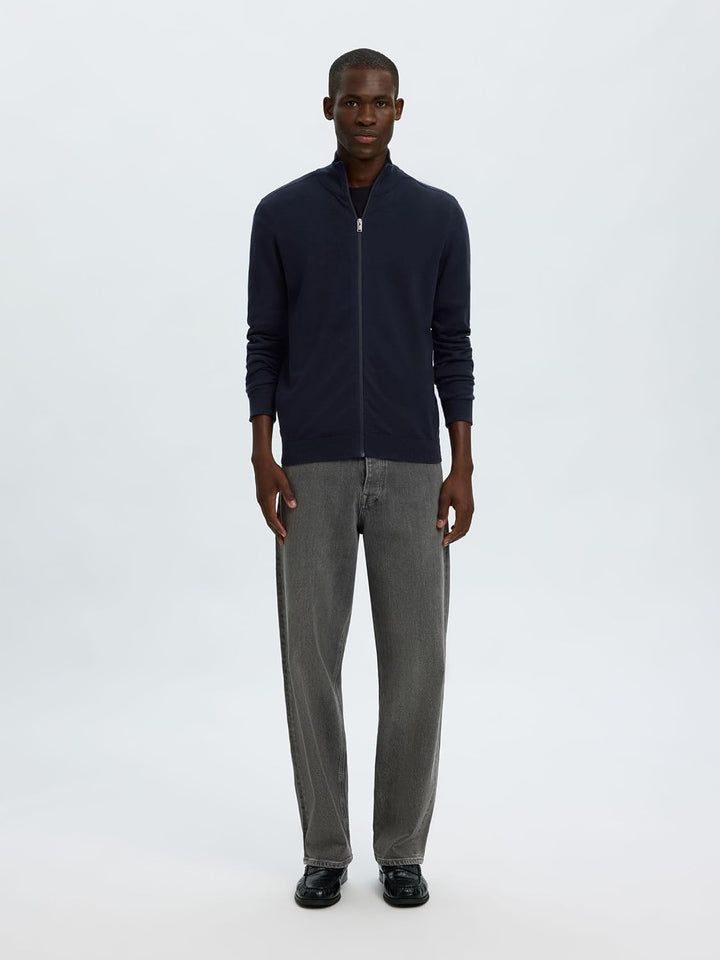 Herren Selected Basic Strickjacke | Einfarbiger Baumwolle Cardigan | SLHBERG Zip Longsleeve Sweatshi