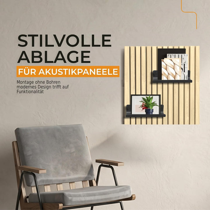 HOME LOVE Ablage für Akustikpaneele 26x9 cm – ohne Bohren | Regal für Paneele | Akustikpaneele Zubeh
