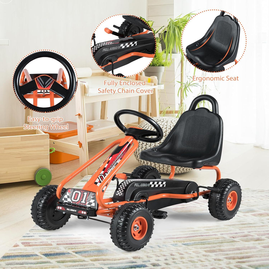 SOARS Kinderauto, Pedal-Gokart mit Sitzen verstellbar in 2 Positionen und 4 rutschfesten Rädern, Vor