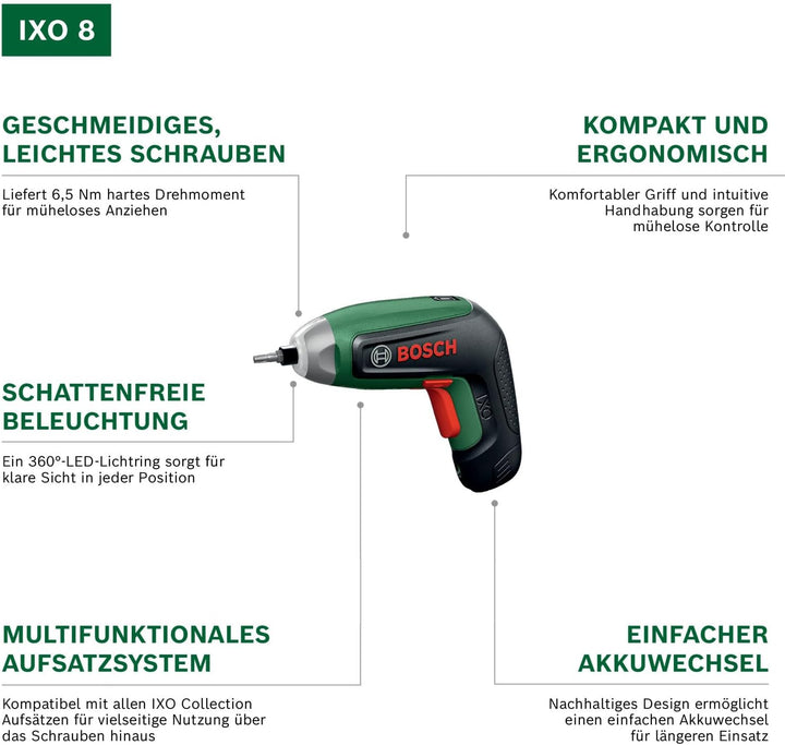 Bosch IXO8 Akku-Schrauber (Bitsatz, Winkelvorsatz, 1x Karton)