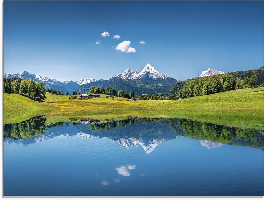 Glasbilder Wandbild Glas Bild einteilig 60x45 cm Querformat Alpen Berge Bergsee See Natur Landschaft