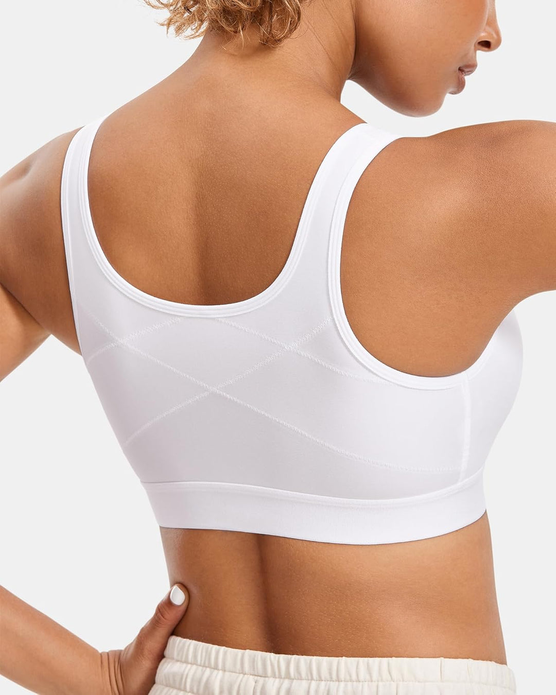 SYROKAN Damen Sport BH Starker Halt - Vorderverschluss Ohne Bügel Und Einlagen für Nach Brust OP Fit