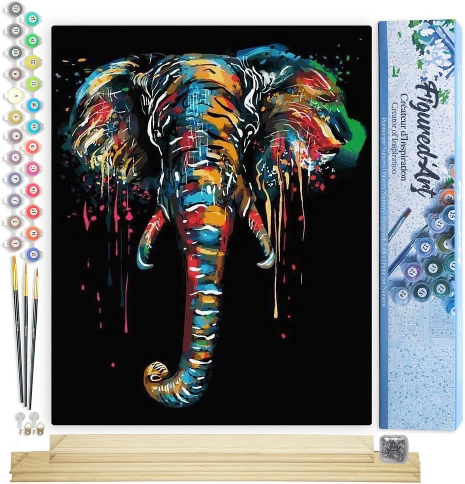 Figured'Art Malen Nach Zahlen Erwachsene Mit Rahmen Elefanten Malerei - Paint by Numbers Basteln DIY